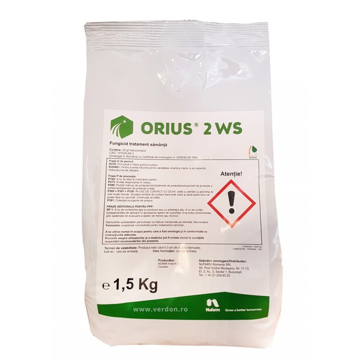 Fungicid tratament samanta Orius 2 WS - 1,5 kg. Fungicid tratament samanta Orius 2 WS - 1,5 kg.