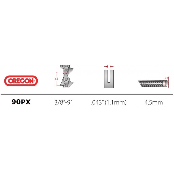 Lant drujba - Oregon 90PX034E - 20 cm (8'') 3/8 1,1 mm Lant drujba - Oregon 90PX034E - 20 cm (8'') 3/8 1,1 mm
