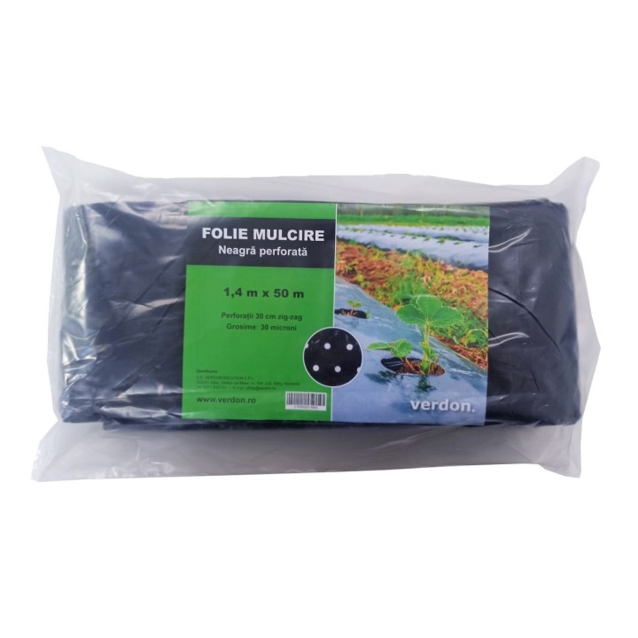 Folie MULCIRE Neagra, Perforata in Zig Zag, Grosime 30 microni, 2 Sezoane - Rola 1,2 x 1000 m