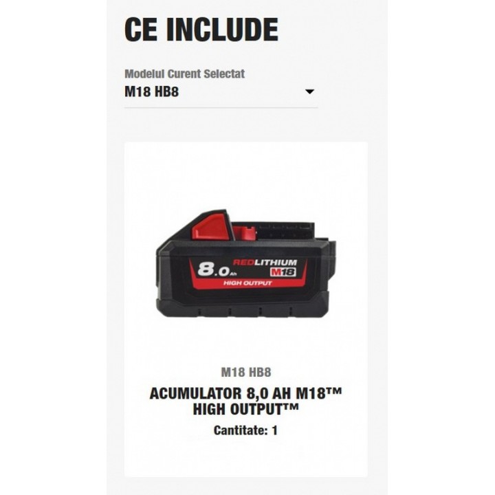 Acumulator Milwaukee M18HB8 - 8 Ah, High Output Acumulator Milwaukee M18HB8 - 8 Ah, High Output