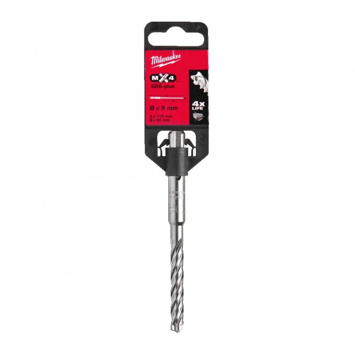 Burghiu cu 4 Taisuri Milwaukee, SDS-Plus, MX4 - 8 x 50 x 115 mm
