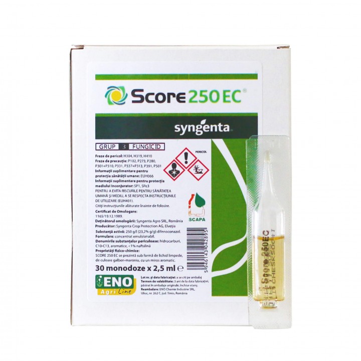 Fungicid SCORE 250 EC - 2,5 ml, Syngenta, Sistemic, Rapan, Monilioza, Fainare, Alternarioza, Basicarea frunzelor