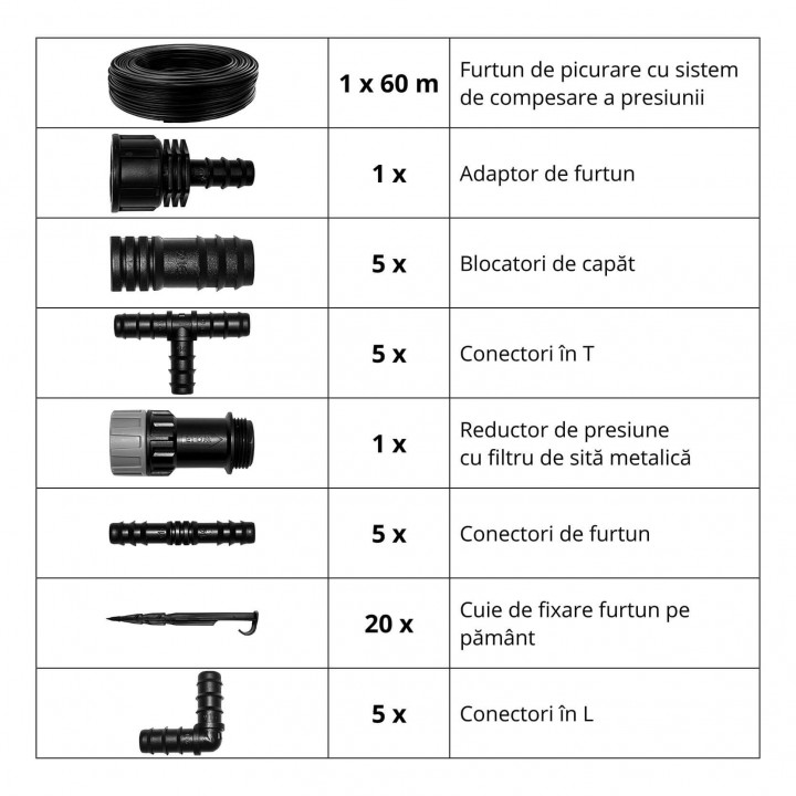 Starter-Set AQUADRIP, Sistem Irigare prin Picurare - 60 m + Accesorii Starter-Set AQUADRIP, Sistem Irigare prin Picurare - 60 m + Accesorii