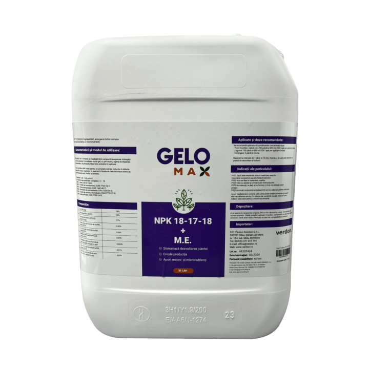 Ingrasamant foliar GELOMAX 18-17-18, 10 Litri, Legume, Cereale, Fructe