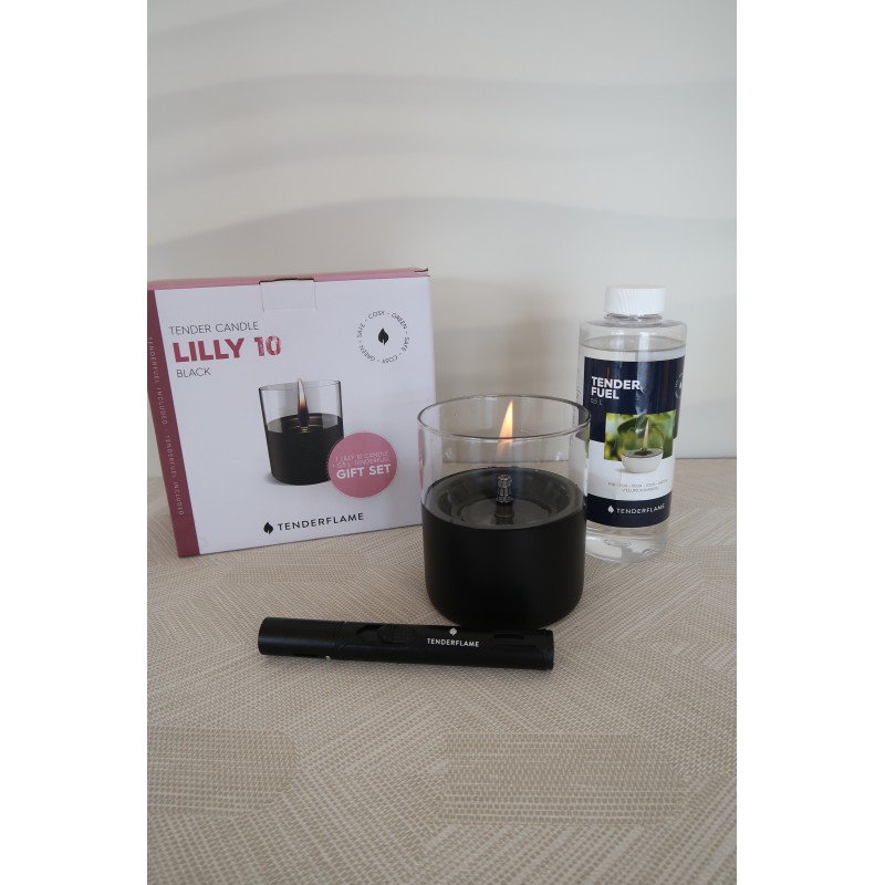 Pachet TenderFlame LILLY 10 BLACK GLASS + TenderFuel + Bricheta