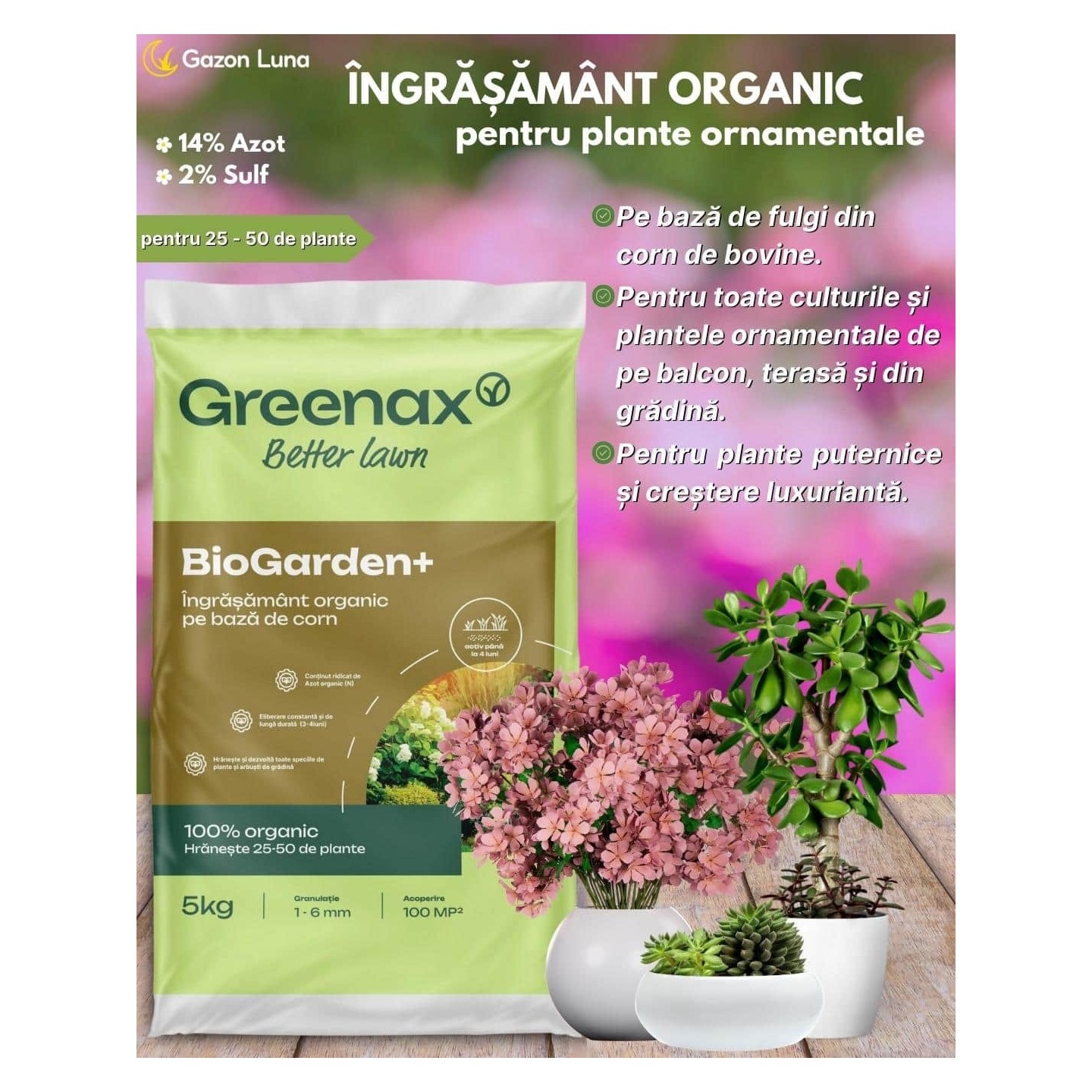 ☘️aiiKEN73*Garden☘️AG202602 Ingrasamant organic pentru plante Greenax BIOGARDEN - 5 kg
