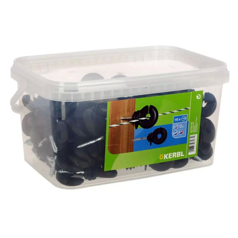 Inel izolator negru, compact, cu suport lung KERBL, cutie 115 buc