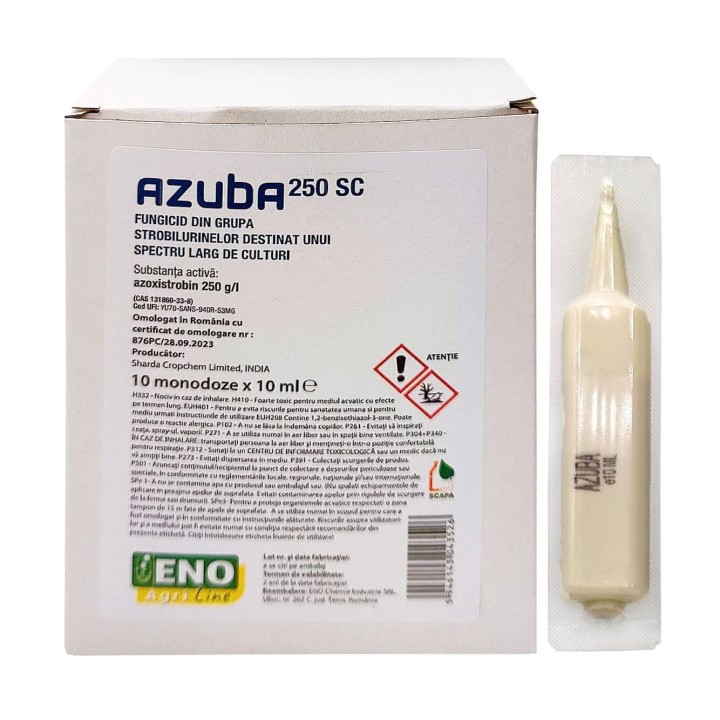 Fungicid AZUBA 250 SC - 10 ml, Sharda, Azoxistrobin, Putregai, Fainare, Rugina