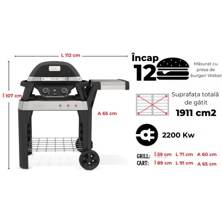 Gratar electric Weber PULSE 2000 - Negru cu suport