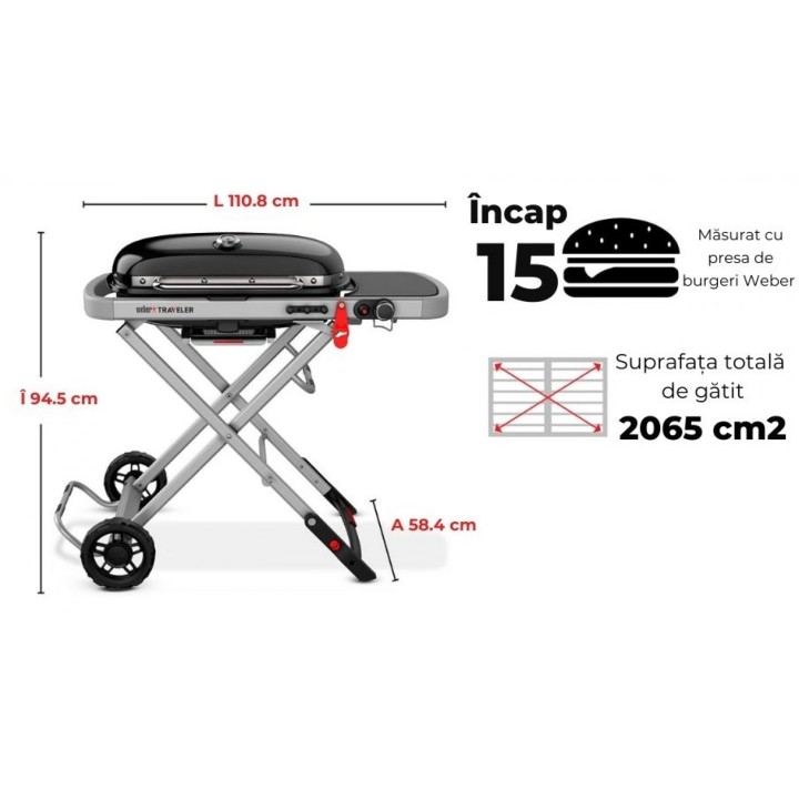 Gratar pe gaz TRAVELER Weber - Negru