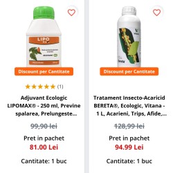 Pachet SMART-MIX 148 - Tratament BERETA® 1 Litru + Adjuvant ecologic LIPOMAX® 250 ml, Afide, Acarieni, Paduchi, Trips