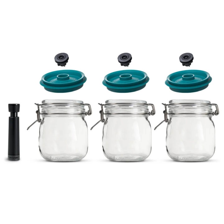 Set 3 borcane Kilner cu clip de 1l/34 oz, capace vid, pompa AIRTENDER Set 3 borcane Kilner cu clip de 1l/34 oz, capace vid, pompa AIRTENDER