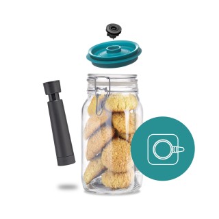 Set 3 borcane BORMIOLIO patrate cu clip de 1,5 litri, capace vid, pompa AIRTENDER