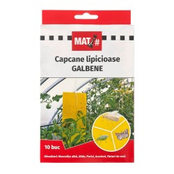Capcane lipicioase galbene MAT - set 10 placi, Musculita alba, Afide, Purici, Acarieni, Fluturi de sera