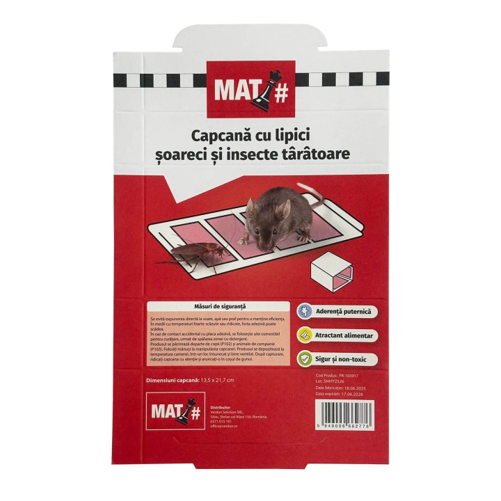 Placa adeziva pentru soareci si insecte taratoare MAT,13,5 x 21,7 cm, unt arahide