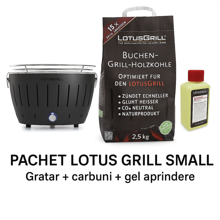 Pachet SMART-MIX 191 - LOTUS GRILL SMALL ANTRACIT + Carbuni + Gel