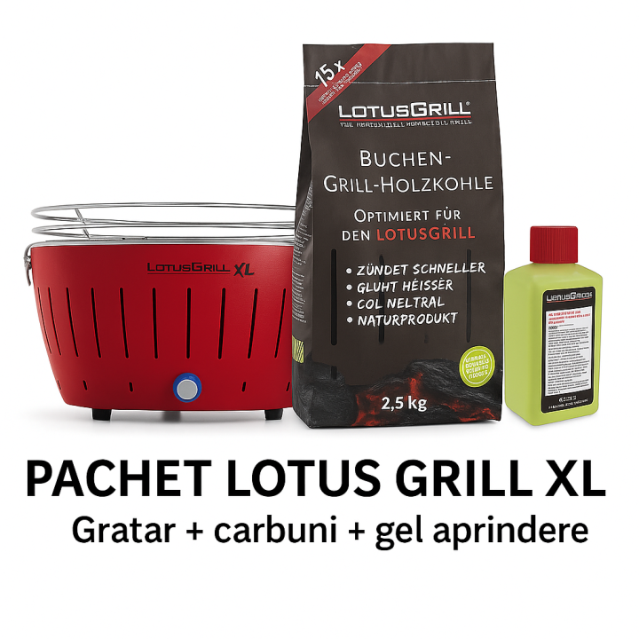 Pachet SMART-MIX 197 - LOTUS GRILL XL ROSU + Carbuni + Gel
