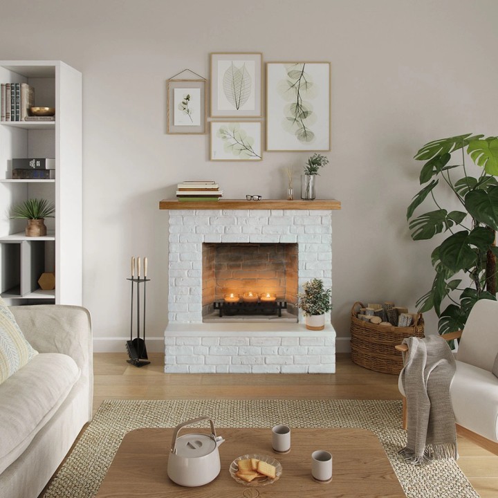 Semineu decorativ cu lumanari TAGU ROLF BRICK WHITE ZenFlame