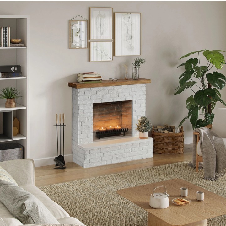Semineu decorativ cu lumanari TAGU ROLF BRICK WHITE ZenFlame