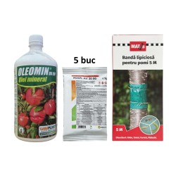 Pachet SMART-MIX 222 - Ulei horticol OLEOMIN 80 EW (1 Litru) + MOSPILAN 20 SG (5 x 3 g) + Banda lipicioasa pomi MAT (5 m)
