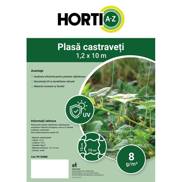Plasa Castraveti HORTI A-Z - 1,2 x 10 m, ochiuri 15x15 cm