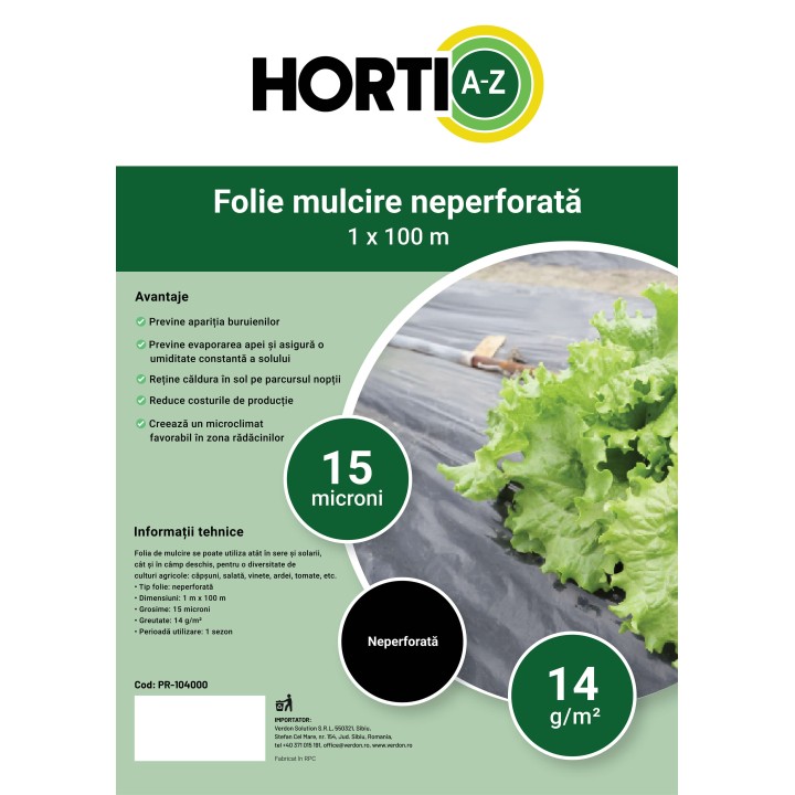 Folie mulcire HORTI A-Z, Neperforata, 15 microni - rola 1 x 100 m