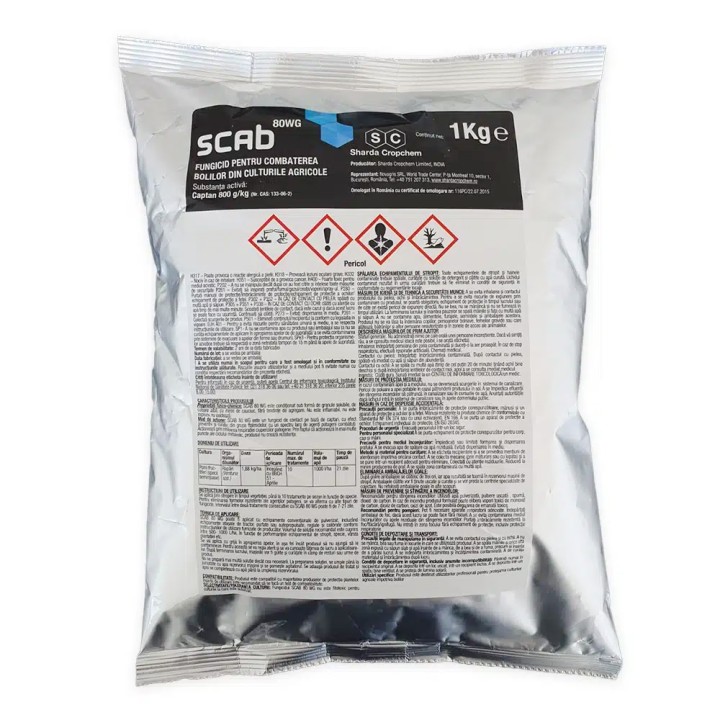 Fungicid SCAB 80 WG - 1 kg, Sharda, Captan, Pomi fructiferi