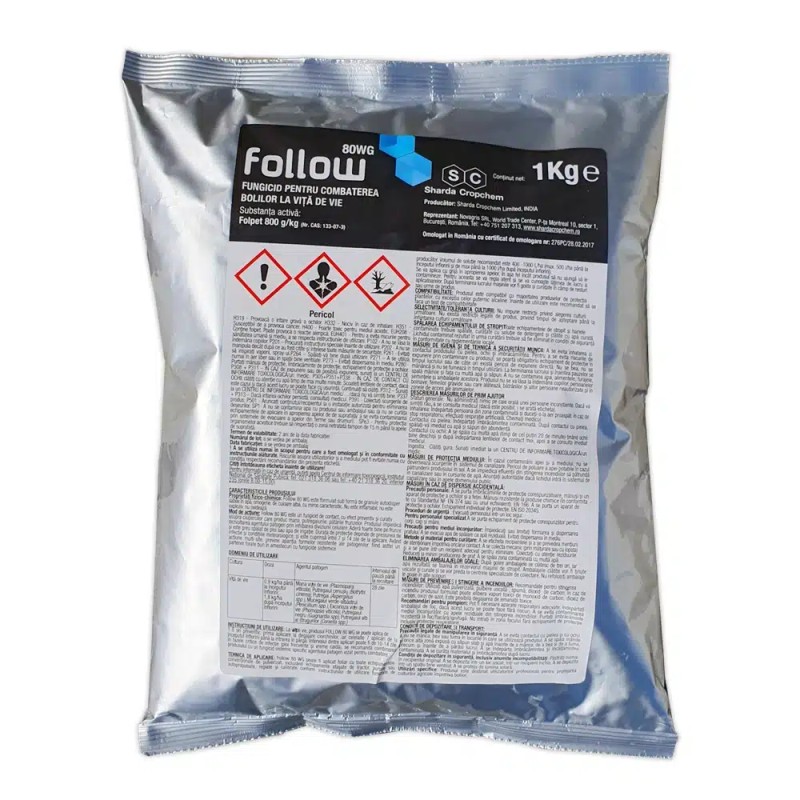 Fungicid FOLLOW 80 WG - 1 kg, Sharda, Folpan, Vita de vie