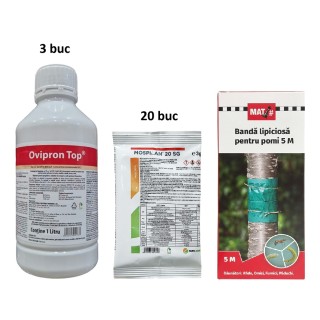 Pachet SMART-MIX 232 - Ulei horticol OVIPRON TOP (3 Litri) + MOSPILAN 20 SG (20 x 3 g) + Banda lipicioasa pomi MAT (5 m)