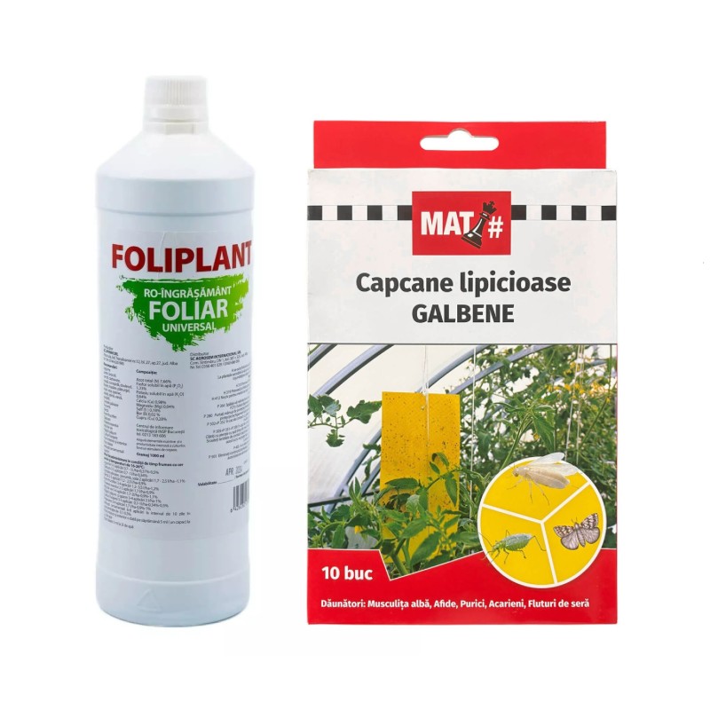 SMART-MIX 241 - FOLIPLANT 1 L + Capcane lipicioase galbene MAT (Set 10 placi)