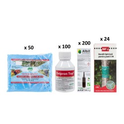 Pachet SMART-MIX 253 - SULFAT de CUPRU 1 kg (x50) + OVIPRON TOP 100 ml (x 100) + ALBIT 2 ml (x200) + Banda pomi MAT (x24)