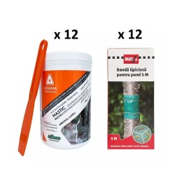 Pachet SMART-MIX 257 – Mastic ARBOKOL CUPRU 1 kg, Adama (x 12 buc) + Banda lipicioasa pentru pomi MAT 5 m (x 12 buc)