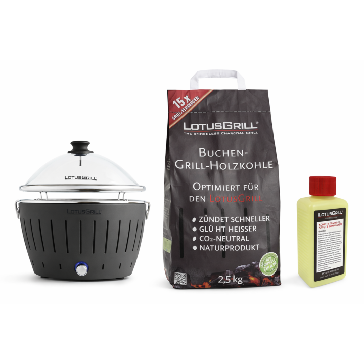 Pachet SMART-MIX 262 - LOTUS GRILL CLASSIC ANTRACIT + Capac sticla + Sac carbuni + Gel aprindere