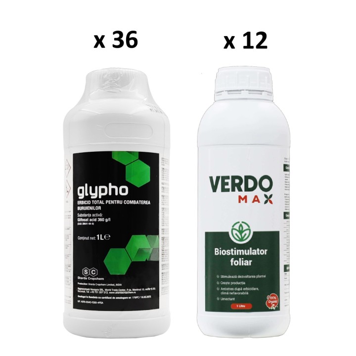 Pachet SMART-MIX 266 - Erbicid total GLYPHO 1 L (x36) + VERDOMAX 1 L (x12)