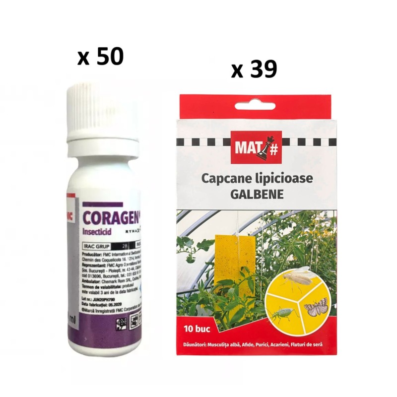Pachet SMART-MIX 267 - Insecticid CORAGEN, FMC 10 ml (x 50 buc) + Capcane lipicioase galbene MAT Set 10 (x 39 buc)