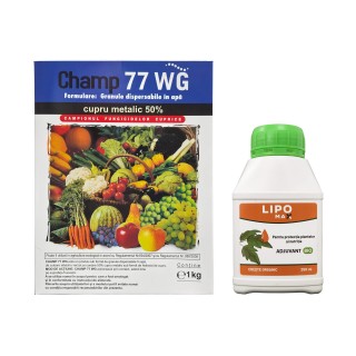 Pachet SMART-MIX 276 - Fungicid CHAMP 77 WG, Nufarm 1 kg + Adjuvant ecologic LIPOMAX 250 ml