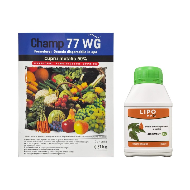 Pachet SMART-MIX 276 - Fungicid CHAMP 77 WG, Nufarm 1 kg + Adjuvant ecologic LIPOMAX 250 ml