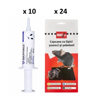 Pachet SMART-MIX 277 - Gel MAX FORCE IC 20 g (x 10) + Set 2 Capcane cu lipici soareci si sobolani MAT (x 24)