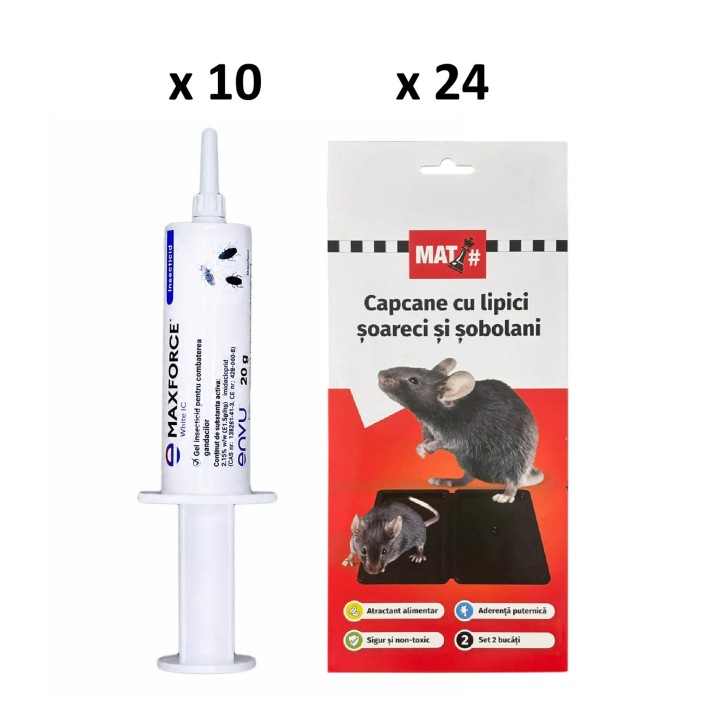 Pachet SMART-MIX 277 - Gel MAX FORCE IC 20 g (x 10) + Set 2 Capcane cu lipici soareci si sobolani MAT (x 24)