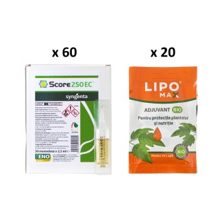 Pachet SMART-MIX 279 - Fungicid SCORE 250 EC 2,5 ml (x 60) + Adjuvant LIPOMAX 10 ml (x 20)