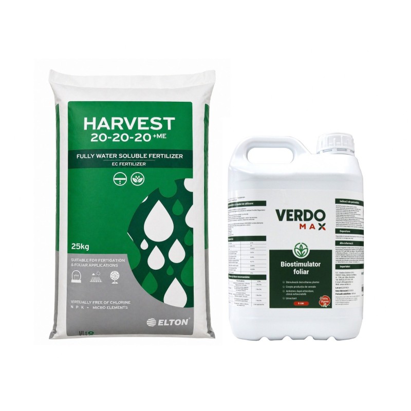 Pachet SMART-MIX 290 - Ingrasamant HARVEST 20-20-20 si Me 25 kg + VERDOMAX® 5 L