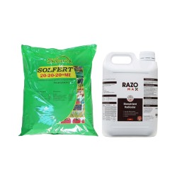 Pachet SMART-MIX 291 - Ingrasamant foliar SOLFERT 20-20-20 + Me 20 kg + Biostimulator de inradacinare RAZOMAX PLUS® 5 Litri