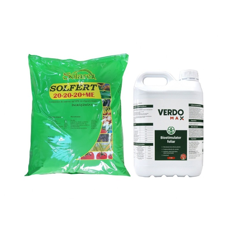 Pachet SMART-MIX 292 - Ingrasamant SOLFERT 20-20-20 + Me 20 kg + Biostimulator VERDOMAX® 5 Litri