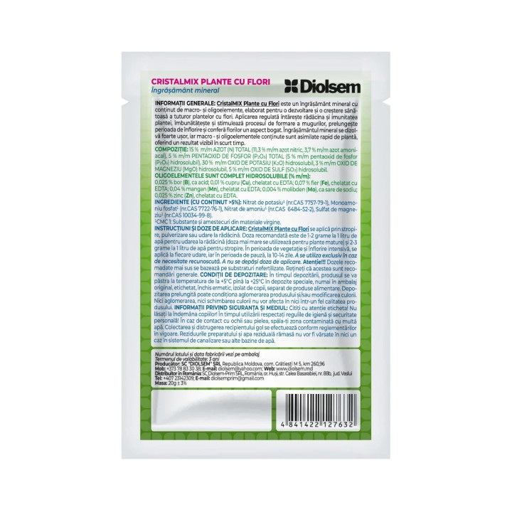Ingrasamant hidrosolubil CristalMix Plante cu Flori - 20 g, Diolsem
