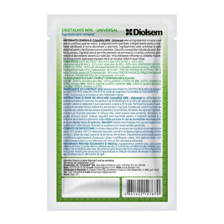 Ingrasamant hidrosolubil CristalMix Universal - 20 g, Diolsem