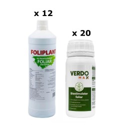 Pachet SMART-MIX 312 - Ingrasamant foliar FOLIPLANT 1 L (x 12 buc) + Biostimulator VERDOMAX 100 ml (x 20 buc)