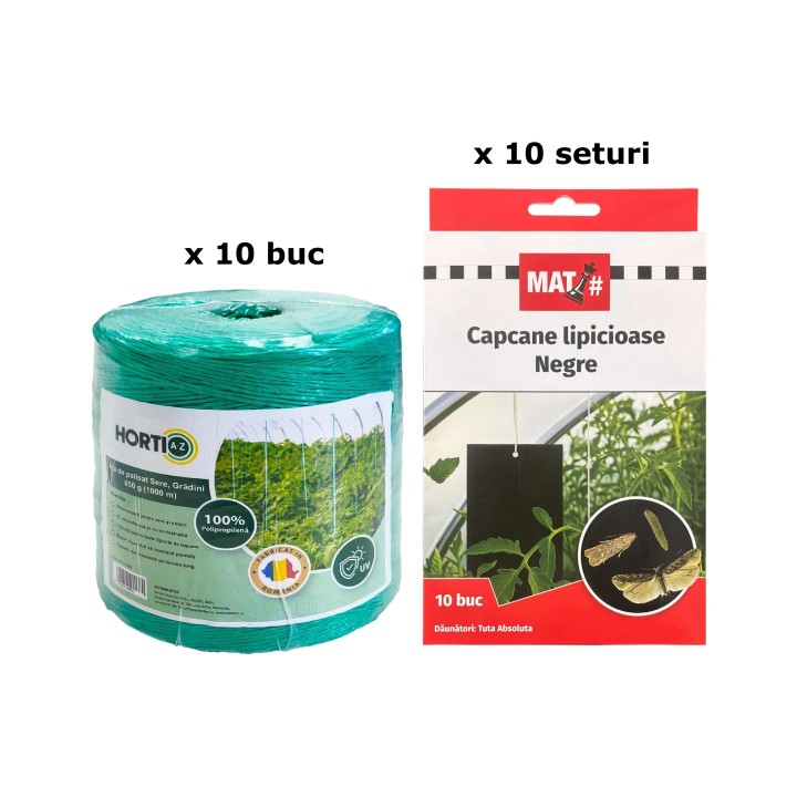 Pachet SMART-MIX 328 - Ata de palisat HORTI A-Z 1000 m (x 10) + Capcane lipicioase negre MAT (x 10)