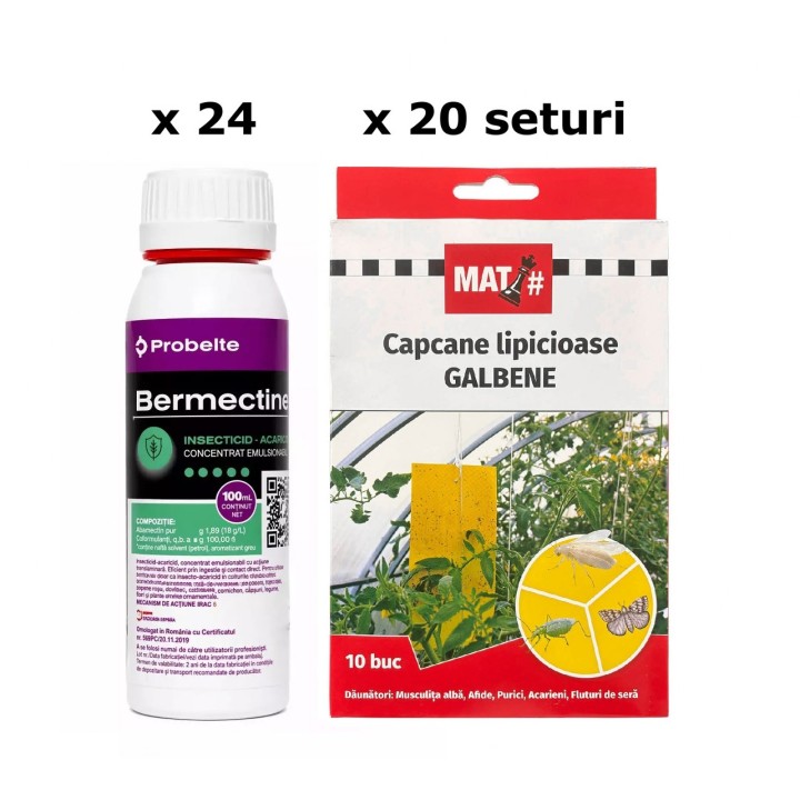 Pachet SMART-MIX 330 - BERMECTINE 100 ml (x 24) + Capcane lipicioase galbene MAT  (x 20)