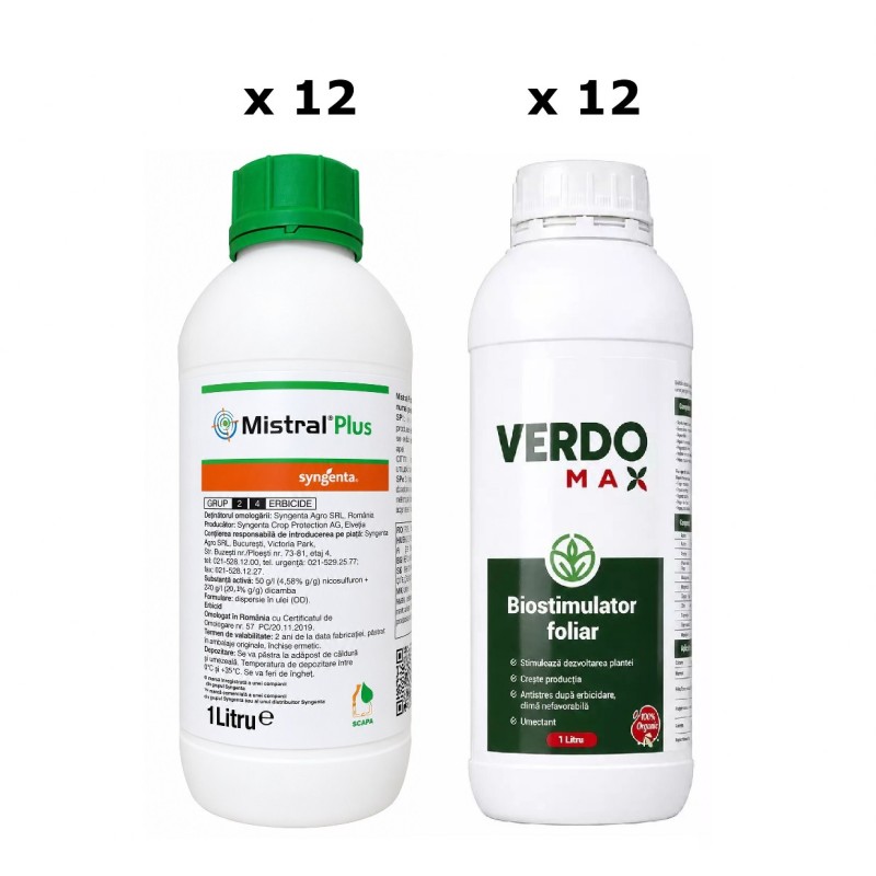 Pachet SMART-MIX 333 - Erbicid MISTRAL PLUS® 1 L (x 12) + VERDOMAX® 1 L (x 12)