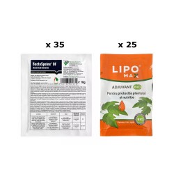 Pachet SMART-MIX 334 - Insecticid Biologic BACTOSPEINE® DF Nufarm 10 g (x 35 buc) + Adjuvant ecologic LIPOMAX® 10 ml (x 25 buc)